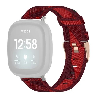 For Fitbit Versa 4 / Sense 2 Smart Watch Strap Pin Buckle Nylon Wrist Band Replacement - Red Stripe