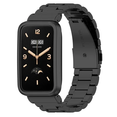 Für Xiaomi Mi Band 7 Pro Ersatz-Smartwatch-Band Edelstahlarmband mit 3 Perlen - Schwarz