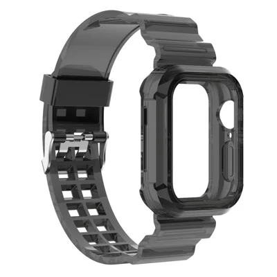 Für Apple Watch Series 11 10 42 mm / 9 8 7 41 mm / SE3 SE2 SE 6 5 4 40 mm / 3 2 1 38 mm Kratzfeste Silikon-Uhrenarmband-Armband mit Anti-Drop-Uhrengehäuse – Schwarz