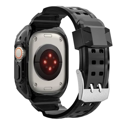 Pour Apple Watch Ultra 49mm Bracelet de montre sport en TPU souple avec étui de protection robuste - Noir