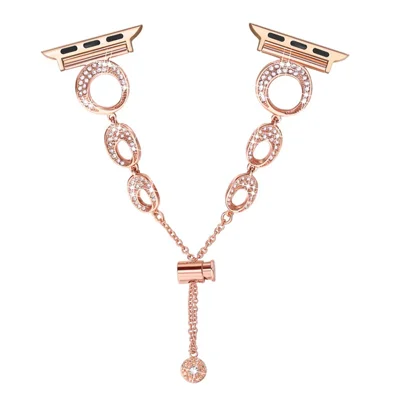 For Apple Watch Series 12 11 10 42mm / 9 8 7 41mm / SE3 SE2 SE 6 5 4 40mm / 3 2 1 38mm Rhinestone Decor Bling Bracelet Stainless Steel Wristband Strap - Rose Gold