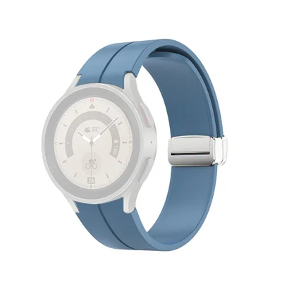Correia de Relógio de Silicone para Samsung Galaxy Watch7 / Watch FE / Watch6 / Watch 5 / Watch4 40mm 44mm, Pulseira com Fivela Prateada - Azul