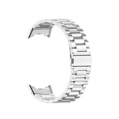 For Google Pixel Watch 5 / Watch 4 / Watch 3 / Watch 2 / Watch 41mm Stainless Steel Wristband Metal Buckle Clasp 3 Beads Watch Strap Bracelet -  Silver