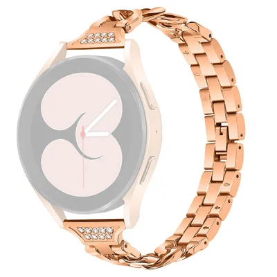 For Samsung Galaxy Watch4 Active 40mm / 44mm / Watch4 Classic 42mm / 46mm Rhinestone Decor 20mm Metal Smart Watch Band Replacement Wrist Strap - Rose Gold