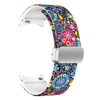 For Samsung Galaxy Watch6 40mm 44mm / Watch6 Classic 43mm 47mm / Watch 5 40mm 44mm / 5 Pro 45mm / Watch4 40mm 44mm Pattern Printed Watch Band  Sport Silicone Strap with Folding Buckle - Colorful Jellyfish