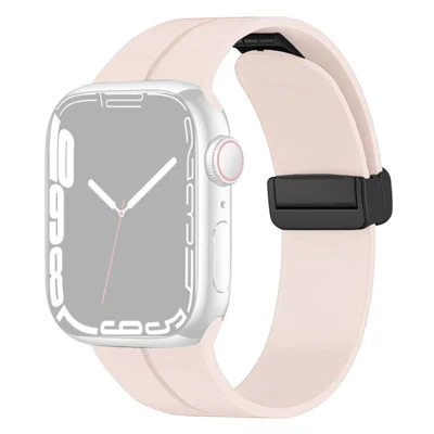 For Apple Watch Ultra 3 2 1 49mm / Series 11 10 46mm / 9 8 7 45mm / SE3 SE2 SE 6 5 4 44mm / 3 2 1 42mm Magnetic Buckle Silicone Watch Band Wristband Strap Bracelet - Light Pink