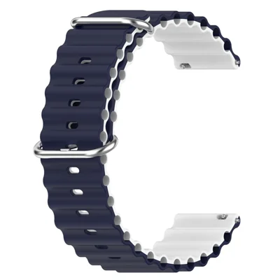 For Garmin Vivoactive 4  /  Garmin Venu 2 Universal 22mm Silicone Watch Strap Wavy Design Double Color Watchband - Midnight Blue / White