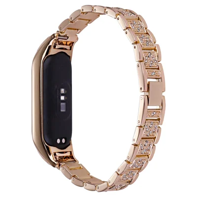 Metallarmband mit Strasssteinen für Xiaomi Mi Band 3 / 4, drei Glieder, Armband – Roségold