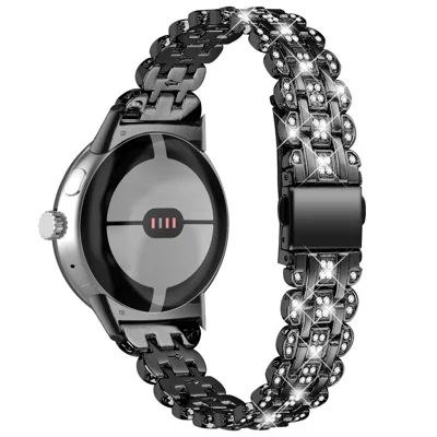 Metal Watch Band For Google Pixel Watch 5 / Watch 4 / Watch 3 / Watch 2 / Watch 41mm Rhinestone Decor Replacement Strap Wrist Band - Black