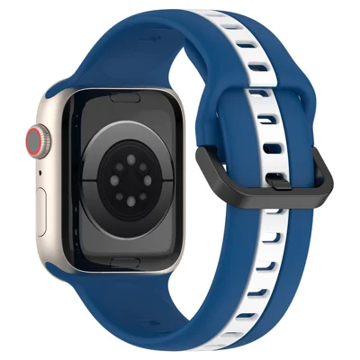 For Apple Watch Ultra 4 3 2 1 49mm / Series 12 11 10 46mm / 9 8 7 45mm / SE3 SE2 SE 6 5 4 44mm / 3 2 1 42mm Silicone Strap Dual Color Watchband - Sky Blue / White