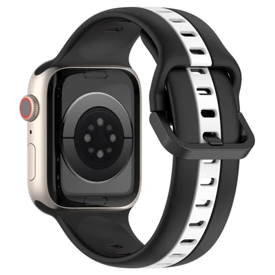 For Apple Watch Ultra 4 3 2 1 49mm / Series 12 11 10 46mm / 9 8 7 45mm / SE3 SE2 SE 6 5 4 44mm / 3 2 1 42mm Silicone Strap Dual Color Watchband - Black / White