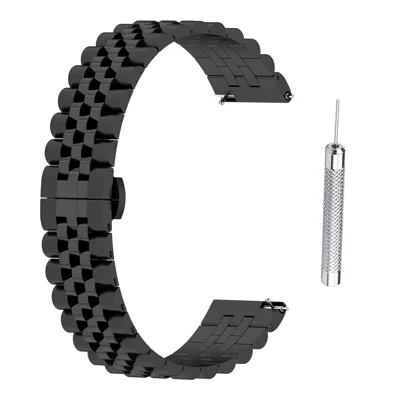 For Huawei Watch GT 4 41mm / Garmin Forerunner 265S / 255S / Vivoactive 4S Watch Strap with Tool, Spring Bar 18mm Stainless Steel Watch Band - Black