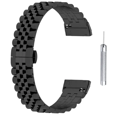 For Fitbit Versa 3 / Versa 4 Stainless Steel Watch Bands 5 Beads Watch Strap Replacement with Tool - Black