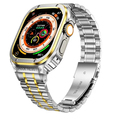 Pour Apple Watch Series 6 / 5 / 4 / SE (2022) / SE 44mm 5 perles Bracelet de montre en métal Bracelet de montre intégral avec boîtier - Argent / Or