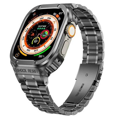 Bracelet de montre en métal à 5 perles pour Apple Watch Ultra 49mm Bracelet intégral avec étui - Tarnish