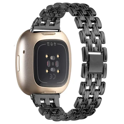 Para Fitbit Versa 4 / Sense 2 Pulseira de Substituição em Aço Inoxidável Oco com 5 Contas Banda de Relógio de Metal - Preto