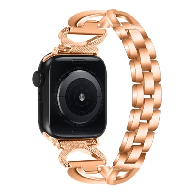 Alloy Watch Band for Apple Watch Series 12 11 10 42mm / 9 8 7 41mm / SE3 SE2 SE 6 5 4 40mm / 3 2 1 38mm Rhinestones Decor Wrist Strap - Rose Gold