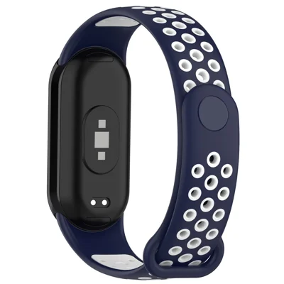 For Xiaomi Smart Band 9 NFC / Band 9 / Band 8 NFC / Band 8 Silicone Watch Bands Strap with Silicone Connector - Midnight Blue+White