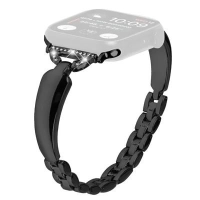 Copper Watch Band for Apple Watch Series 12 11 10 42mm / 9 8 7 41mm / SE3 SE2 SE 6 5 4 40mm / 3 2 1 38mm D-Shaped Rhinestone Decor Bracelet - Black
