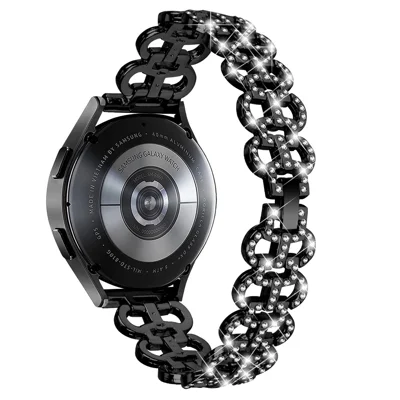 For Samsung Galaxy Watch6 40 / 44mm / Watch6 Classic 43mm / 47mm Metal Watch Strap 20mm Light Luxury Watchband with Rhinestone - Black