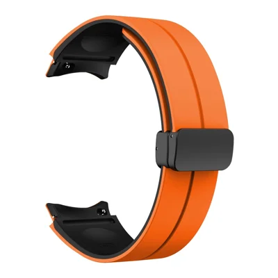 Pulseira de Silicone para Samsung Galaxy Watch6 / Watch6 Classic / Watch 5 / Watch 5 Pro / Watch4 / Watch4 Classic, Fivela Dobrável Magnética Tira Bicolor - Laranja+Preto