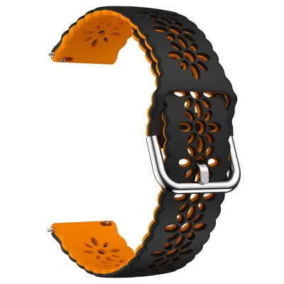 Correia para Relógio Samsung Galaxy Watch6 / Watch6 Classic / Watch5 / Watch5 Pro / Watch4 / Watch4 Classic 20mm em Silicone - Preto+Laranja