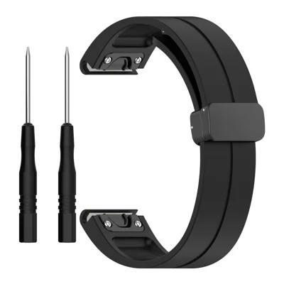 Silicone Watch Band for Garmin Fenix 8 43mm / Forerunner 570 42mm / Fenix 7S / 6S / 5S , Magnetic Buckle 20mm Sport Strap with Tools - Black