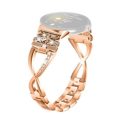 Correa decorativa en forma de X con circonitas para corona de reloj Google Pixel Watch 3 de 41 mm / Watch 2, correa de aleación de zinc para muñeca - oro rosa