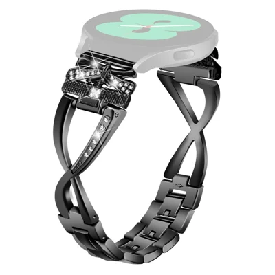 For Huami Amazfit Cheetah Pro X-shape Rhinestones Decor Smartwatch Strap 20mm Zinc Alloy Wrist Band - Black