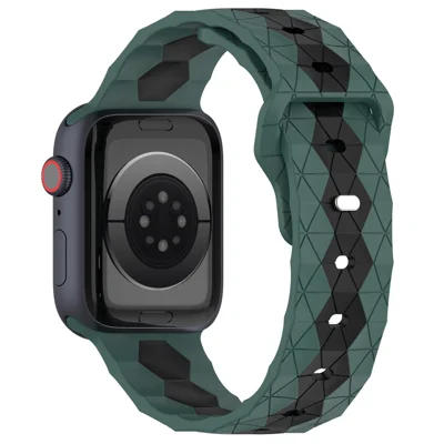 Watch Strap for Apple Watch Series 12 11 10 42mm / 9 8 7 41mm / SE3 SE2 SE 6 5 4 40mm / 3 2 1 38mm Silicone Band (Football Pattern) - Olive Green+Black
