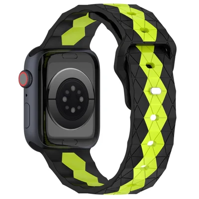 For Apple Watch Ultra 4 3 2 1 49mm / Series 12 11 10 46mm / 9 8 7 45mm / SE3 SE2 SE 6 5 4 44mm / 3 2 1 42mm Football Pattern Silicone Watch Strap - Black+Lime