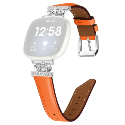 Para Fitbit Versa 3 / 4 / Sense 2 Correa de reloj con conector de corona de repuesto con hebilla plateada - Naranja
