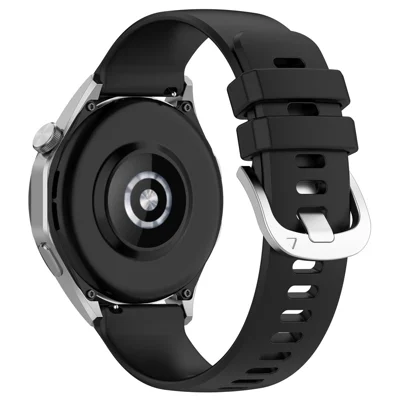For Huawei Watch GT 5 Pro 46mm / GT 5 46mm / GT 4 46mm / Samsung Galaxy Watch3 45mm Watch Band 22mm Liquid Silicone Strap with Steel Buckle - Black