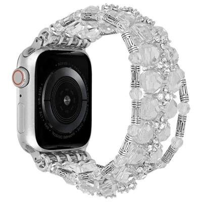 Watch Strap for Apple Watch Series 12 11 10 42mm / 9 8 7 41mm / SE3 SE2 SE 6 5 4 40mm / 3 2 1 38mm Beads Band Jewelry Wriststrap - White