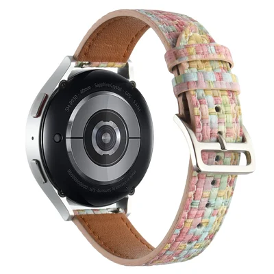Для GarminActive 5 / Samsung Galaxy Watch6 Classic 47mm 43mm Watch Band 20mm Braided PU Leather Wrist Strap - Light Pink