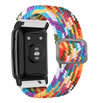 For Huawei Watch Fit / Watch Fit Special Edition Watch Band Nylon Braided Elastic Wrist Strap - Rainbow