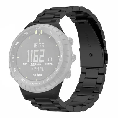 For Suunto Core Watch Band 3-Bead Steel Dual Press Buckle Wrist Strap - Black