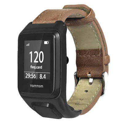 Original-Kuhlederarmband für TomTom Runner 3 / Adventurer Smartwatch mit Schutzhülle - Braun