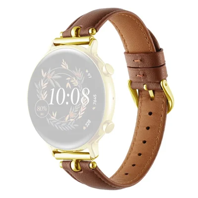 20mm Universal Smart Watch Band Genuine Cow Leather Strap Replacement - Caramel+Gold Buckle