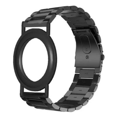 Armband för AirTag, stålarmband med 3 pärlor och hållare av polycarbonatram – Svart