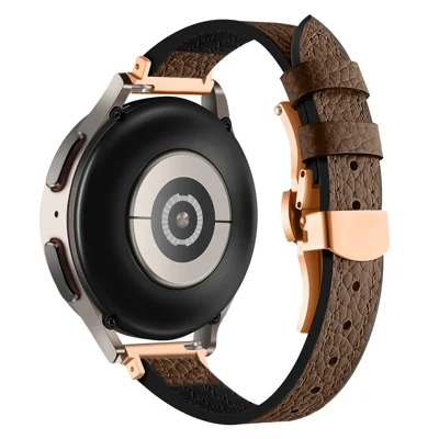 Pour Samsung Gear S3 Classic / Huawei Watch Ultimate / Xiaomi Watch S1 Bracelet de Montre 22mm Silicone+Cuir Véritable - Boucle Marron / Or Rose
