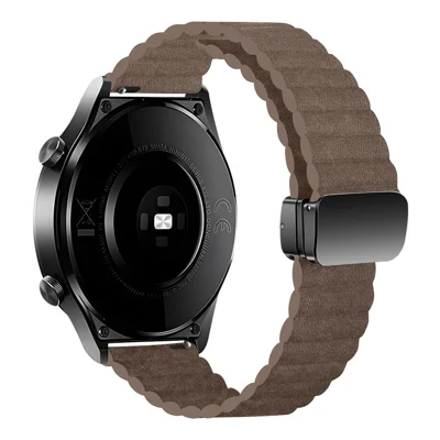 Pour Samsung Gear S3 Classic / Garmin Vivoactive 4 Bracelet de montre magnétique 22 mm en cuir - Beige clair