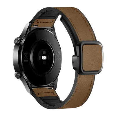 Pour Samsung Galaxy Watch6 / Garmin Venu Sq 2 Bracelet de montre 20mm PU Cuir+Silicone - Marron Foncé