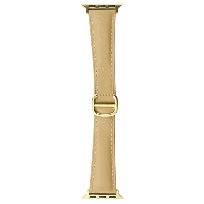 Watch Band for Apple Watch Series 12 11 10 42mm / 9 8 7 41mm / SE3 SE2 SE 6 5 4 40mm / 3 2 1 38mm Cowhide Leather Watch Strap - Milk Tea