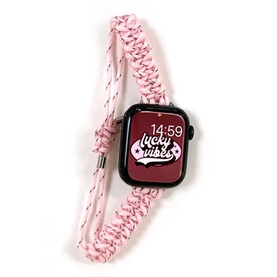 Watch Band for Apple Watch Series 12 11 10 42mm / 9 8 7 41mm / SE3 SE2 SE 6 5 4 40mm / 3 2 1 38mm Braided Rope Drawstring Slim Wrist Strap - Pink