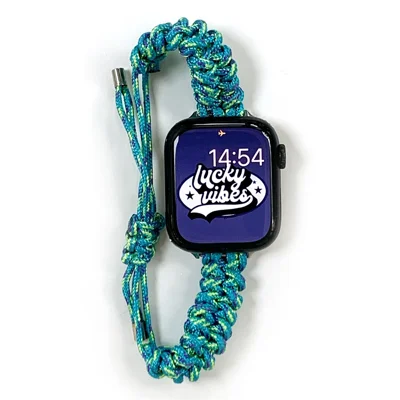 For Apple Watch Ultra 4 3 2 1 49mm / Series 12 11 10 46mm / 9 8 7 45mm / SE3 SE2 SE 6 5 4 44mm / 3 2 1 42mm Watch Strap Braided Rope Wrist Band - Blue / Green