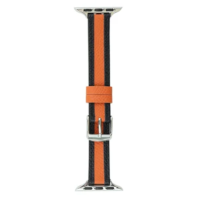 Watch Band for Apple Watch Series 12 11 10 42mm / 9 8 7 41mm / SE3 SE2 SE 6 5 4 40mm / 3 2 1 38mm Slim Leather Wrist Strap - Orange+Black