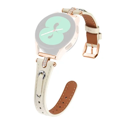 For Samsung Galaxy Watch 5 Pro / Watch 5 / Watch FE 40mm / Watch4 / Watch4 Classic Genuine Cow Leather Strap (Rose Gold Buckle) - Apricot