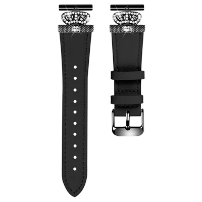Para Huami Amazfit Youth Edition 20mm banda de cuero de vaca diseño de corona con hebilla negra - negro