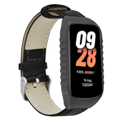 For Xiaomi Smart Band 8 Active Watch Band Bamboo Texture Wrist Strap with Watch Case - Black